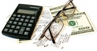 4887047-calculator-checks-and-dollars-on-white-background